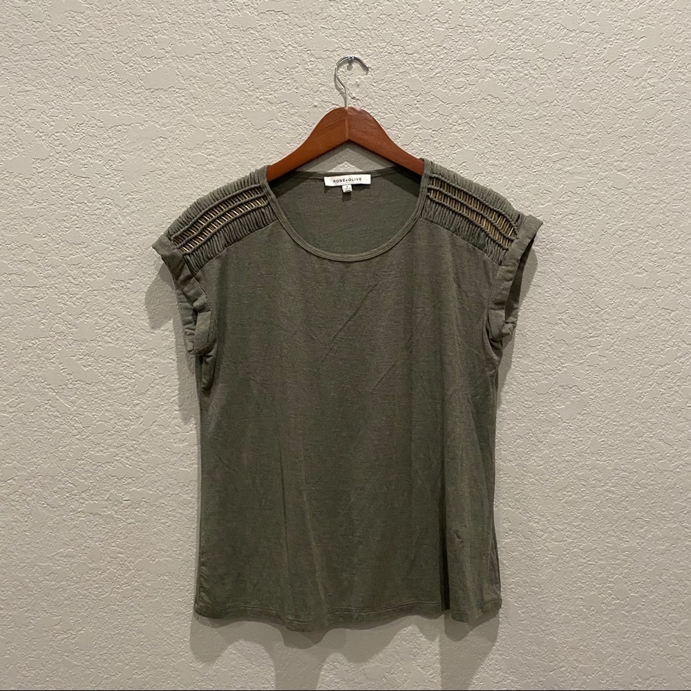 Rose+Olive Green Shirt with Gold Beaded Sleeve